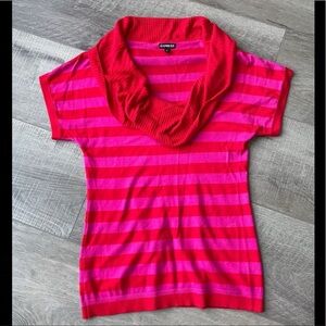 Express Short Sleeve Striped Cowl Neck Sweater Size Medium